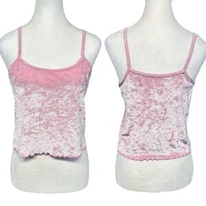 Colsie Pink Ribbed Velvet Spaghetti Strap Cropped Tank Top Lettuce Hem Cute M